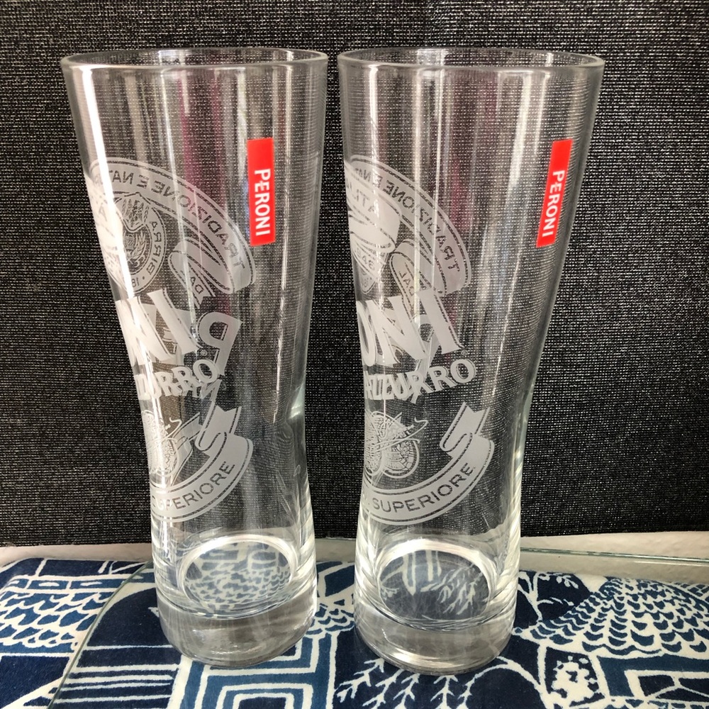 Set of 2 Peroni Beer Glasses 8.5” Tall 16oz